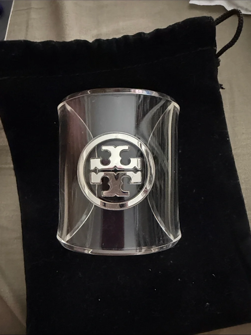 Tory Burch Clear Acrylic Bracelet with Silver logo